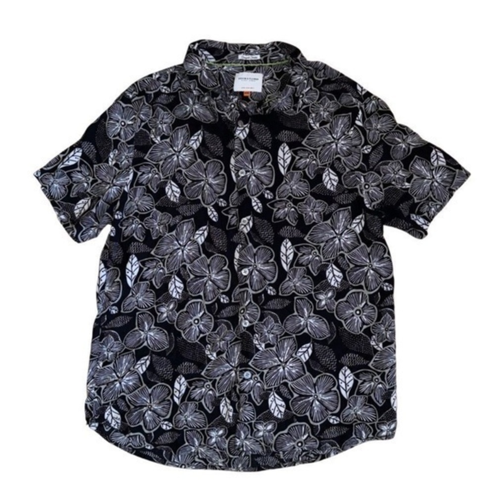 Denim & Flower Black and White Hawaiian Casual Shirt